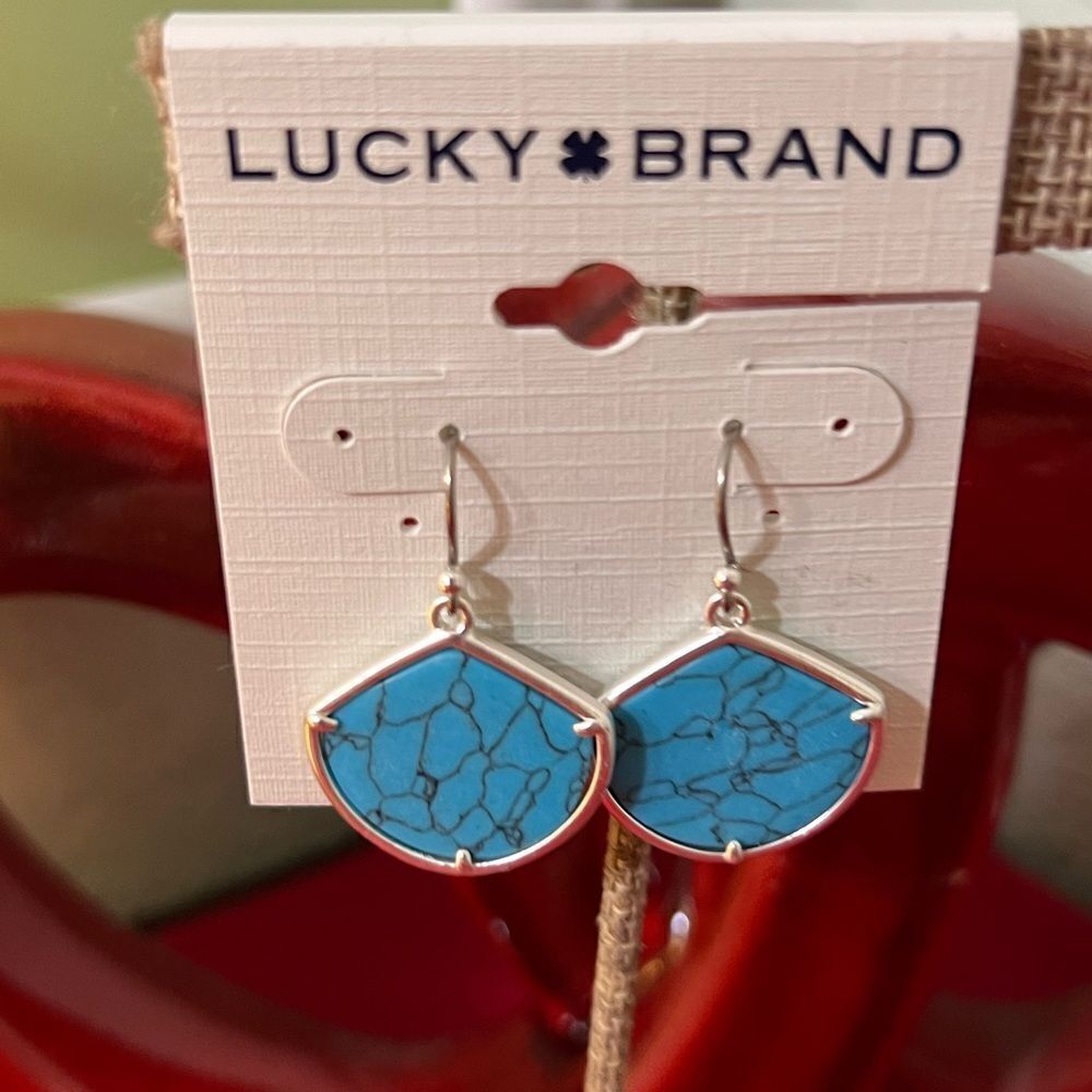 NWT Lucky Brand Turquoise and Silver Fishhook Earrings #LBER2